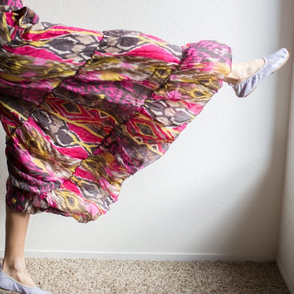 Vintage Miss Sixty Bohemian Tiered Maxi Skirt 28" Small Cottagecore Gypsy Hippie - Picture 1 of 16